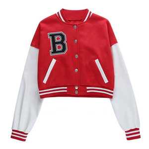 Chaqueta Varsity de Béisbol de Estilo Sencillo y Moderno para Mujer, Fabricante Mayorista, Chaqueta Corta Personalizada de Cuero Genuino y Lana - Product Image 4
