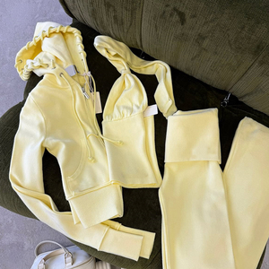 Ensemble sweat à capuche court zippé pour femme, haut court à bretelles et leggings – Fabricant OEM personnalisé, vente en gros - Product Image 2