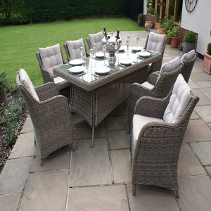 Ensemble de mobilier de salle à manger élégant pour patio, 8 places, avec chaises rembourrées et table en osier moderne, idéal pour les réceptions en plein air. - Product Image 3