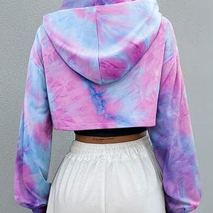 Women's Cotton Hoodie <b>Crop</b> Top with <b>Long</b> <b>Sleeves</b> Customized Quick Dry Tie Dye Design Front Logo Winter Women <b>Crop</b> Hoodies - Product Image 2