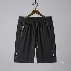 <b>Men's</b> Black Solid Anti-Wrinkle Mid Waist Drawstring Board <b>Shorts</b> with <b>Zip</b> <b>Pockets</b> Quick Dry Polyester Casual Sport OEM Service - Product Image 1
