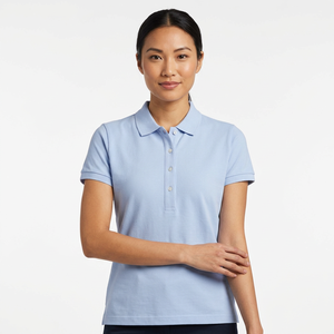 Polo pour femme bleu clair à manches courtes 100% coton col classique vêtement décontracté - Product Image 3