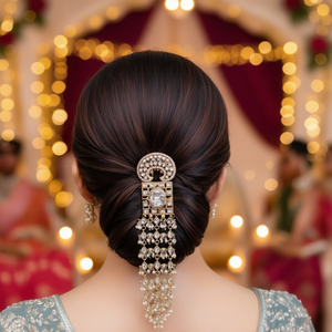 Élégant couvre-chignon en pierres Kundan pour femmes - Breloque en alliage pour mariages, douches nuptiales et occasions festives - Product Image 2