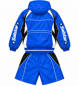 Custom <b>Men</b>’s Windbreaker Tracksuit Set Blue & <b>White</b> Sports <b>Jacket</b> with Shorts Lightweight Polyester Athletic Training Wear - Product Image 4