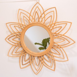 Maison hôtel décoration grands miroirs muraux bohème rond grande fleur forme rotin miroirs FBA service support - Product Image 1