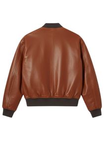 Blouson aviateur en cuir véritable pour homme, col rabattu, fermeture éclair, marron uni, coupe classique, pour l'automne - Product Image 2