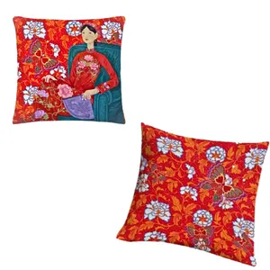 Printed Cushion Pillow Cover Latex Asian Style 45x45cm Polyester Pillow Cover with Custom Red Ao Dai Asian Woman