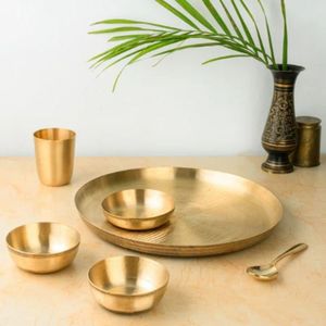 Juego de Vajilla de Bronce Kansa Puro para Beneficios para la Salud, Juego de Thali de Bronce Tradicional para Uso Diario - Product Image 1