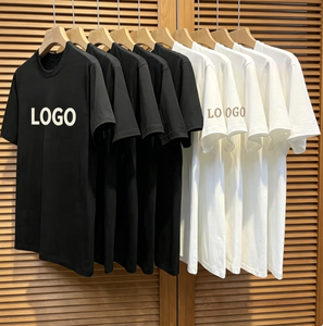T-shirt à manches courtes en coton 200g pour homme et femme, couleur unie noir et blanc, logo personnalisé - Product Image 6