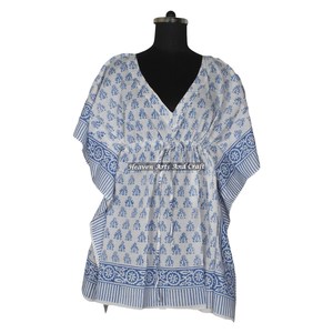 100% Cotton Women Sleepwear Hand Block Printed Kaftan Dress KFCS129 Light Weight Women Casual Occasion Wear Short Caftan Dresses - Product Image 4