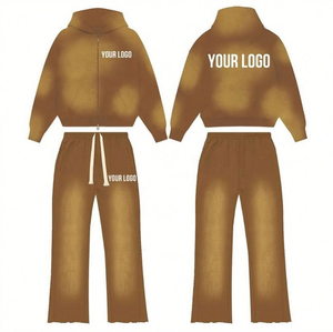 High Quality Winter Hip Hop Thermal Casual Zip Hoodie Distress <b>Pants</b> Tracksuit Custom Two Piece Streetwear 100% <b>Wool</b> Fleece 300g - Product Image 2