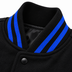 Chaqueta de hermandad Zeta azul y blanca con bordado de letras griegas en chenilla, lana negra, personalizada para mujeres universitarias. - Product Image 5