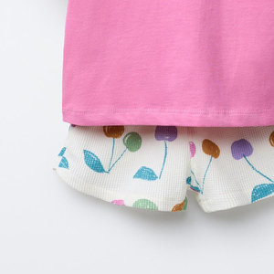 Conjunto de 2 piezas de camiseta y pantalones cortos de algodón para niñas, estampado floral rosa, ropa de verano, cuello redondo, manga corta, ropa informal transpirable - Product Image 5