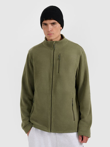 Chaqueta de forro polar verde oliva para hombre, con cremallera completa, cuello alto, informal, cortavientos, 100% algodón, con bolsillo con solapa en el pecho. - Product Image 6