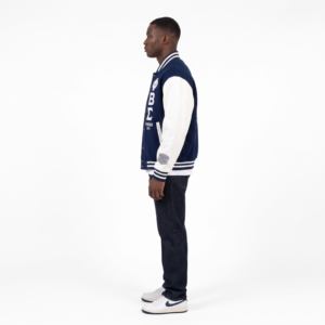 Oversized Wool Vegan Leather Varsity Jacket <b>Men</b> Chenille Letterman Streetwear OEM Custom - Product Image 3