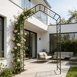 Arco da Giardino in Metallo Nero con Supporto per Piante Rampicanti L56.3 X L16.93 X H94.5, Traliccio e Cancello per Rose da Esterno - Product Image 1