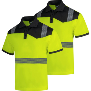 Men's <b>Orange</b> Hi Vis Safety <b>Polo</b> Shirt Short Sleeve Reflective Tape Workwear Quick Dry Knitted Fabric - Product Image 5