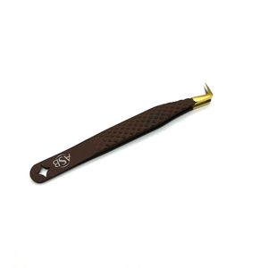 Pinzas para Pestañas con Punta Delgada de 90 Grados, Acero Inoxidable, Herramienta de Precisión, Mango Marrón con Logotipo Personalizado - Product Image 3