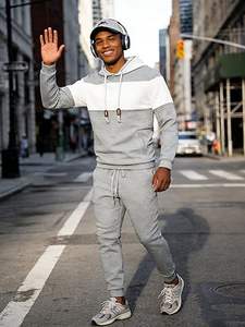 Ensemble de survêtement pour homme de qualité supérieure, 2 pièces, sweat-shirt à capuche et pantalon de survêtement, tissu jacquard gaufré, tenue décontractée pour le jogging - Product Image 5