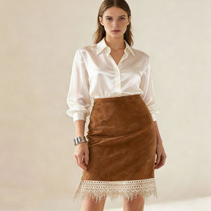 Oferta Especial 2026 SWEET BABE Falda Lápiz Plisada Transpirable de Gamuza a Cuadros Vintage con Cintura Natural y Detalles de Ganchillo para Mujer - Product Image 5