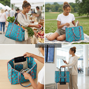 Bolsa de Mano Acolchada de Algodón Hecha a Mano, con Estampado de Bloques de Jaipur, Gran Capacidad, Ecológica, para Compras - Product Image 6