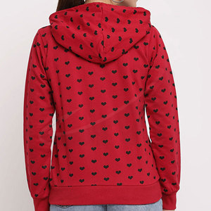 Women Red Hoodie With <b>Black</b> <b>Heart</b> Print Full Sleeve Casual Knitted Sweatshirt 100% Cotton Autumn Wear - Product Image 3