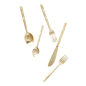 Ensemble de couverts plaqués or de qualité supérieure, manches martelées artisanales, finition laiton poli durable, cuillères et fourchettes, ensemble de couverts de table - Product Image 1