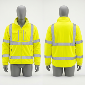 Veste de travail en tissu polyester mesh 280 GSM, panneau réfléchissant orange, impression de logo personnalisée, broderie de logo - Product Image 6