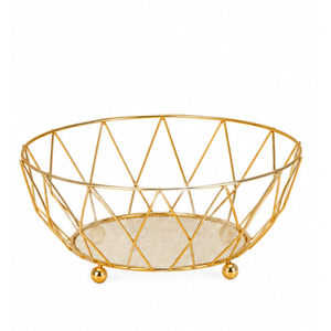 Corbeille à fruits de luxe dorée, ronde, en fil métallique, pour comptoir, rangement de légumes, centre de table décoratif, plateau à collations en maille - Product Image 1