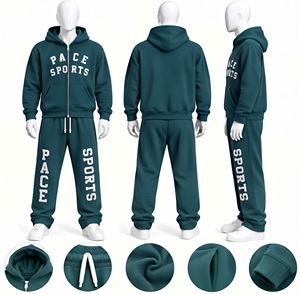 mens dusty rose mauve heavyweight fleece hoodie sweatpants set full <b>zip</b> <b>hooded</b> tracksuit streetwear winter apparel wholesale - Product Image 3