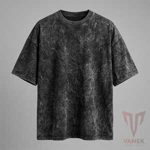 T-shirt pour homme en polyester/coton tricoté léger et respirant, coupe classique, délavé à l'acide, gris foncé, style streetwear - Product Image 2