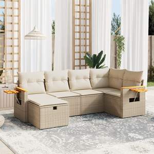 Conjunto de Sofás Modulares de Jardín de 6 Piezas en Ratán Sintético Color Beige, Muebles de Exterior Cómodos y Elegantes - Product Image 1