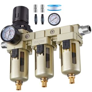 Filtro Regolatore Aria Compressore a 3 Stadi in Metallo 3/8'' NPT con Separatore Acqua da 5 µm/1 µm/0,01 µm per Compressori ed Elettrodomestici - Product Image 1