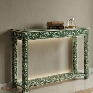 Green Floral Solid Wood Handmade <b>Console</b> <b>Table</b> Decorative Entryway Sofa <b>Table</b> Bone Inlay Accent Hall <b>Table</b> <b>for</b> Living Room - Product Image 2