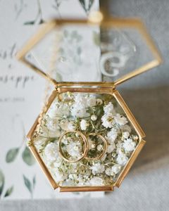 Customized <b>Hexagon</b> Glass Ring <b>Box</b> with Metal Frame, Decorative Storage Organizer Jewelry <b>Box</b> For Wedding <b>Gift</b> & Home use - Product Image 1