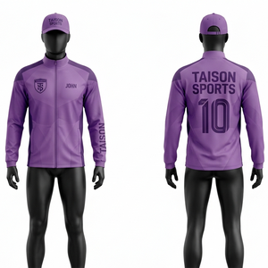 Chaqueta de Entrenamiento de Fútbol para Hombre, 290 GSM, Mezcla de Polialgodón, Panel con Rayas Verdes, Logotipo del Equipo Personalizado Bordado e Impreso - Product Image 2