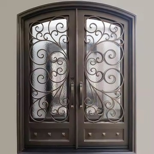Royal Luxury Rust-resistant Wrought Iron Main Door with Geometric Glass Panels Minimalist <b>Swing</b> Entryway Easy Assembly - Product Image 5