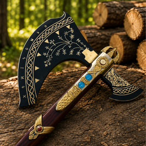 Hache Leviathan de Kratos, en acier forgé, manche en bois de rose, pour bricolage, cadeau pour garçons d'honneur, homme, mari, papa, anniversaire - Product Image 1