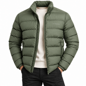 Chaqueta acolchada para hombre con cremallera, color gris y blanco, con capucha, para invierno, a la moda, cálida, proveedor mayorista, chaqueta acolchada personalizada - Product Image 1