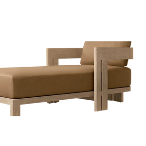 Modern Premium Durable Single Sun Lounger Solid Teak Wood Armrest Chaise Lounge Adjustable <b>Backrest</b> Furniture Customized - Product Image 3