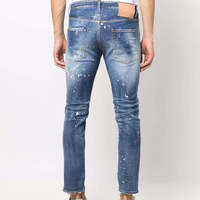 Jeans déchirés en denim délavé uni pour homme, coupe slim, extensibles, style streetwear, 100 % coton, vente en gros