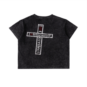 เสื้อยืดสตรีทแวร์ทรงบ็อกซี่สำหรับผู้ชาย ขายส่ง เสื้อยืดโอเวอร์ไซส์ ผ้าฝ้าย 100% เนื้อหนา ระบายอากาศได้ดี แขนสั้น ความยาวครอป - Product Image 5