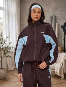 ONETEN APPARELS <b>Women</b> 2 in 1 Color Block Fleece Tracksuit Set Stand <b>Collar</b> Zip up Jacket Drawstring Pants Sporty Loose Fit - Product Image 6