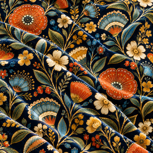 Tissu d'ameublement en velours respirant et léger à motif floral chinoiserie bleu marine, tissé, 58/60 pouces, textile d'ameublement personnalisé - Product Image 5