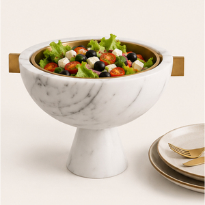 Frutero de Mármol Blanco de Lujo con Pedestal, Frutero de Piedra Natural con Detalles en Latón, Centro de Mesa Hecho a Mano para el Hogar, Hotel o Mesa - Product Image 2