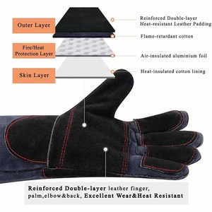 Gants de soudage en cuir de vachette pleine fleur à doigts entiers, résistants à la chaleur et aux étincelles, robustes, ignifuges, pour barbecue - Product Image 3