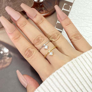 Anillos de Joyería Minimalistas de Moda, Chapados en Oro de 14K, Anillo de Compromiso con Diamante Cultivado en Laboratorio, Corte Princesa Simple, Anillo de Promesa para Mujer - Product Image 4