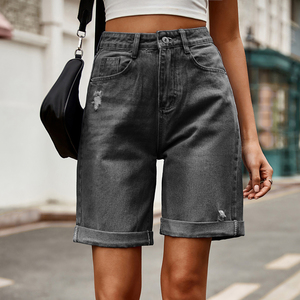 Shorts en jean pour femme, coupe large, taille haute, déchirés, style décontracté - Product Image 2