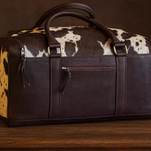 Sac de voyage week-end en cuir véritable à poils, léger, avec fermeture éclair, fait main, 36-55L, LHDB-0067 - Product Image 1