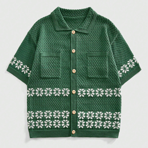 Camisas de Ganchillo Vintage para Hombre, Modelo 2026, Tejido de Algodón Transpirable, Manga Corta, Estilo Casual con Botones, para la Playa - Product Image 1